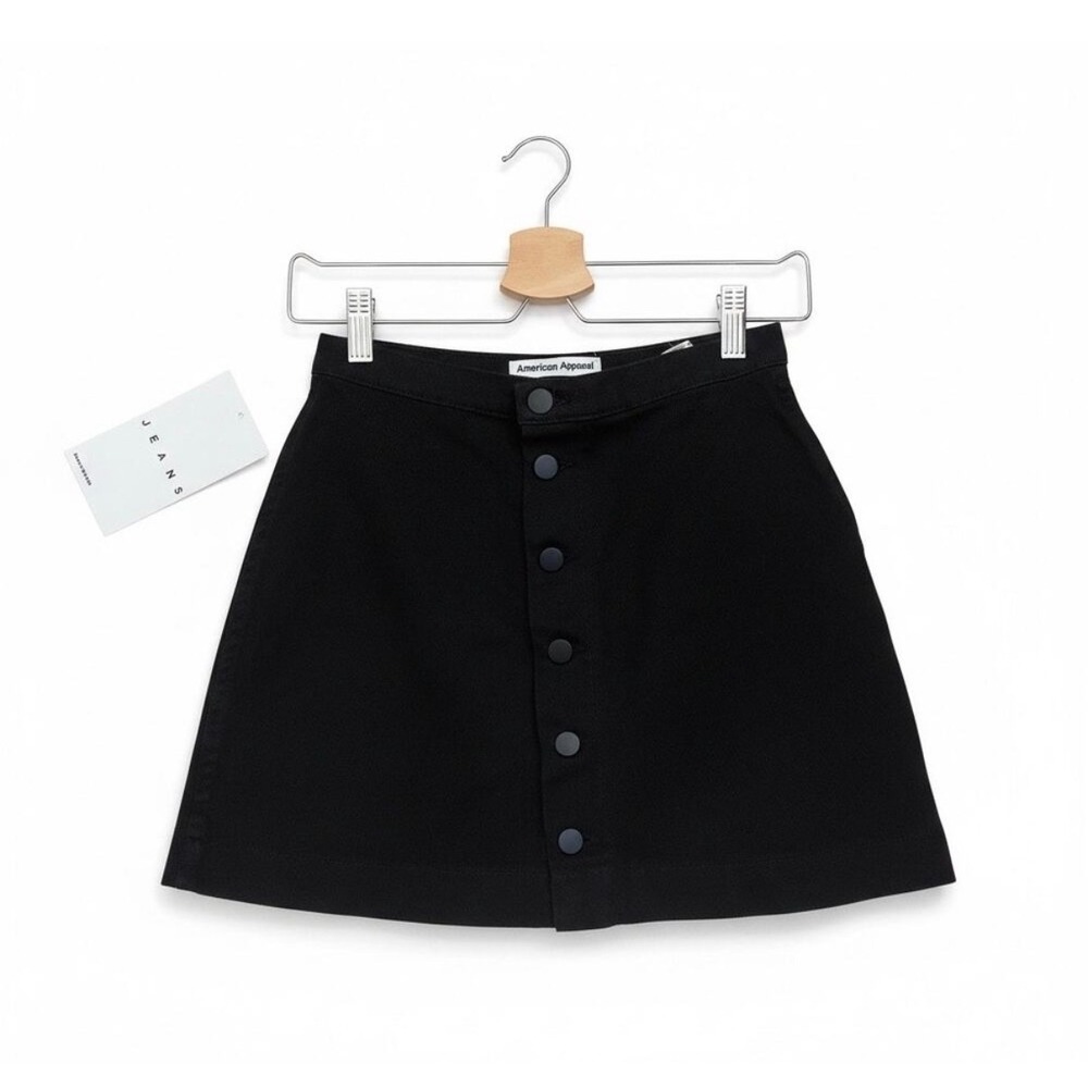 American Apparel Skirt Size S Black Button Front Mini Bull Denim A-Line RSADM301